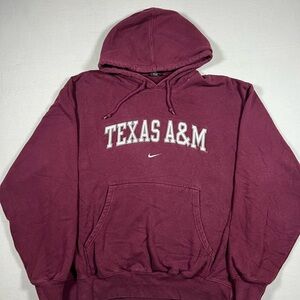 Vintage 90s Nike Texas A&M Aggies Maroon Hoodie Mens Size L Center Swoosh